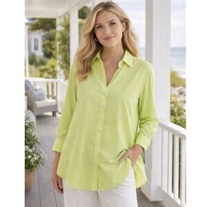 Finley Trapeze Cotton Tunic Top Lime Green Button Down Shirt L
